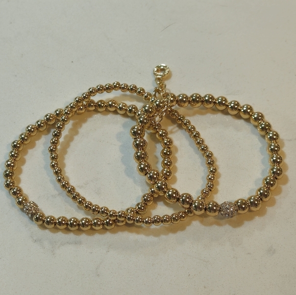 ANNE KLEIN Bracelets Gold-Tone Beaded Stretch 3- Pc Set - Picture 6 of 8